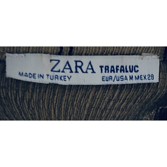 Zara Top Womens Medium Neutal Striped Rustic Waist Tie Muslin Gauzy Boho Peasant - Picture 6 of 7